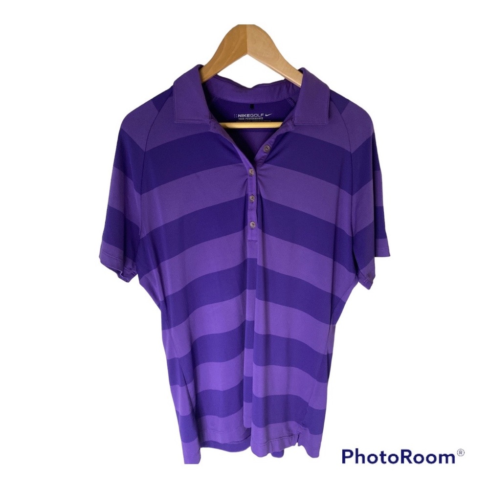 Nike Women’s Golf FIT DRY Tour Performance Polo Purple Stripe Large Like New.